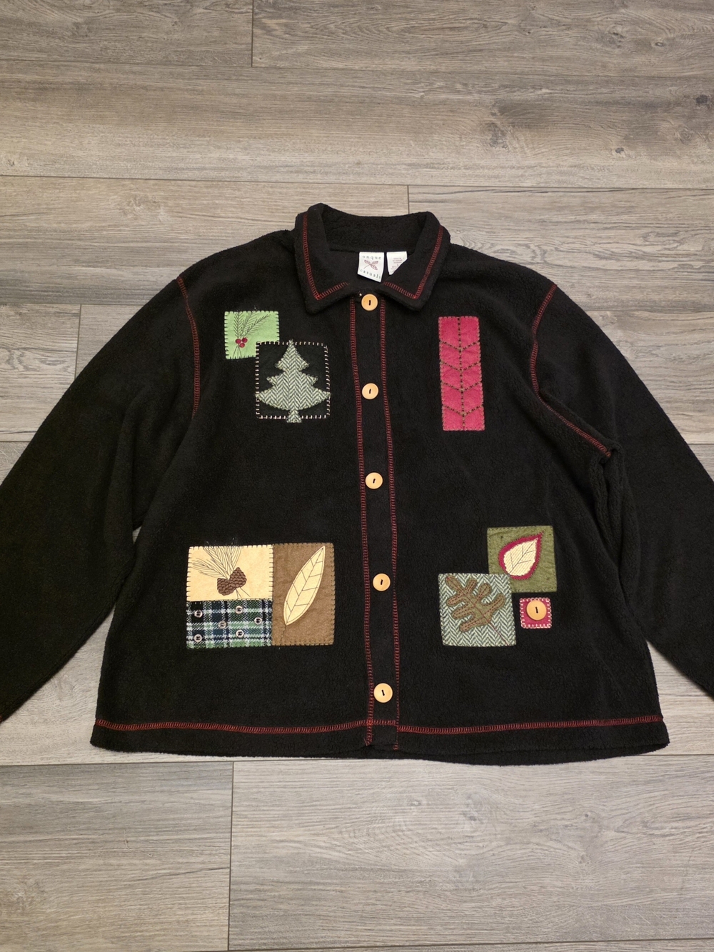 Onque Casuals Black Patchwork Button-Front Jacket with Colorful Accents